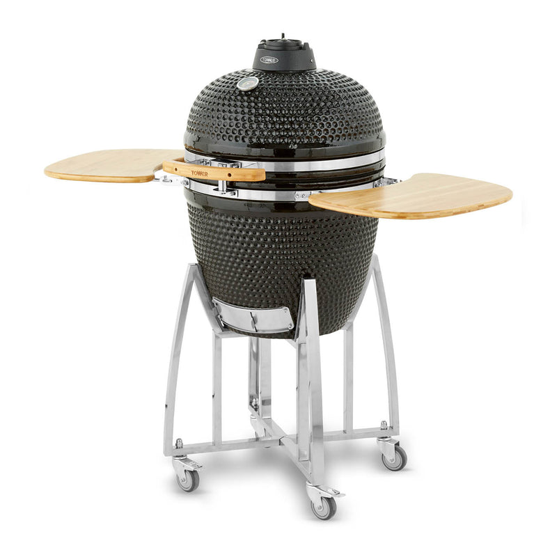 Tower Kamado XL Ceramic Charcoal BBQ with Collapsible Wooden Shelves - Black