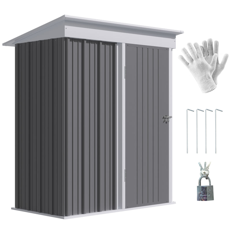 Outsunny Steel Garden Shed, Small  Lean-to Shed for Bike Tool, 5x3 ft, Grey