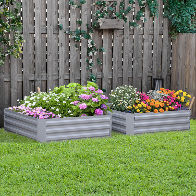 Outsunny Set of 2 Raised Garden Bed Galvanized Steel Planter