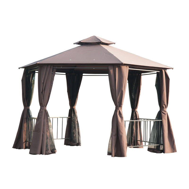 Outsunny 3 x 3(m) Gazebo Canopy 2 Tier Patio Shelter Steel for Garden Brown