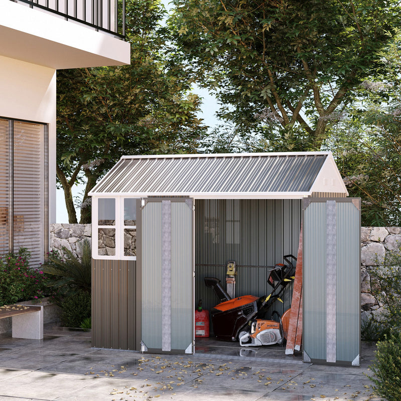 Outsunny 8x6ft Metal Garden Shed Outdoor Storage Shed w/ Doors Window, Grey