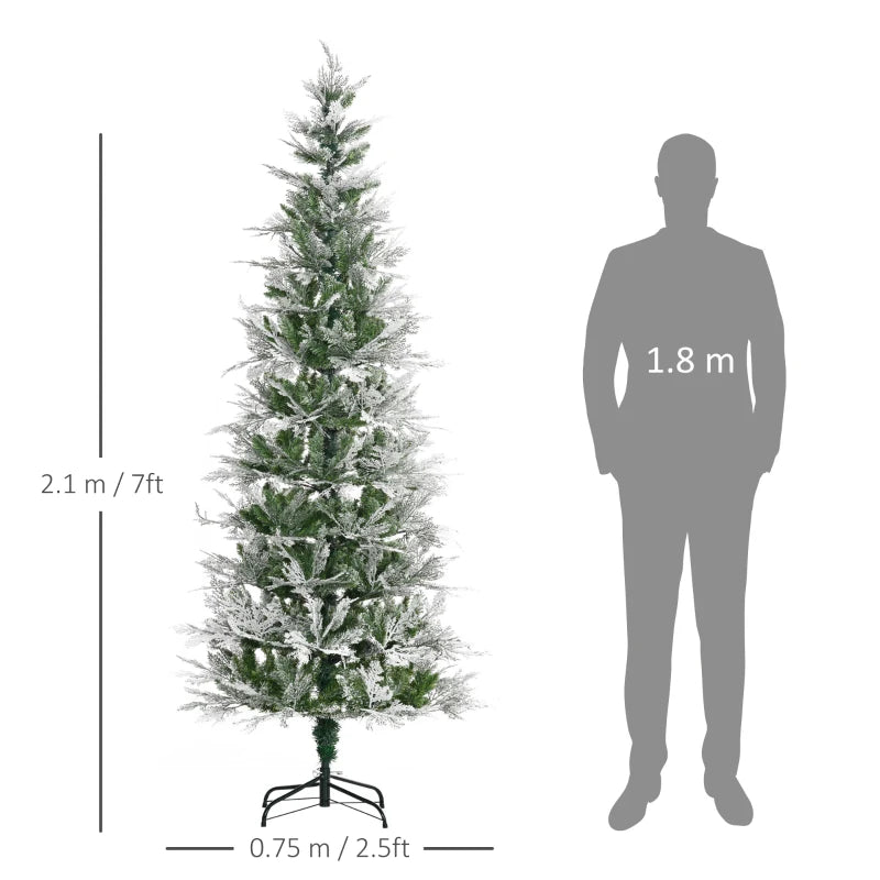 HOMCOM Christmas Tree Pencil Snow Flocked 6' with Realistic Cypress Branches