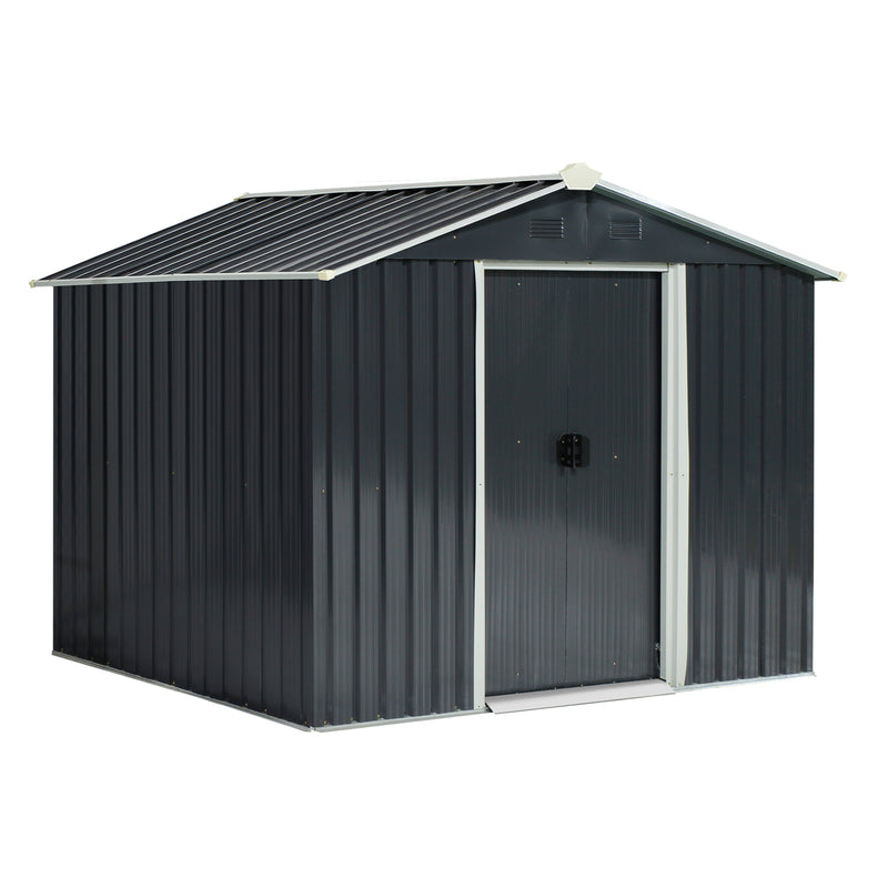 Outsunny 8 x 6ft Garden Storage Shed with Double Sliding Door Outdoor Grey