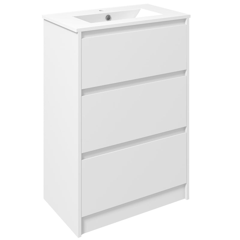 kleankin 600mm Bathroom Vanity Unit w/ 1 Tap Hole Basin Drawers Gloss White