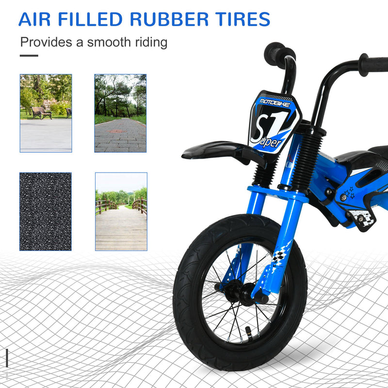 Kids Balance Bike 12 with Motorbike Look Blue