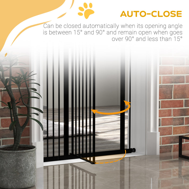 PawHut 74-94cm Adjustable Metal Pet Gate Safety Barrier w/ Auto-Close Door Black