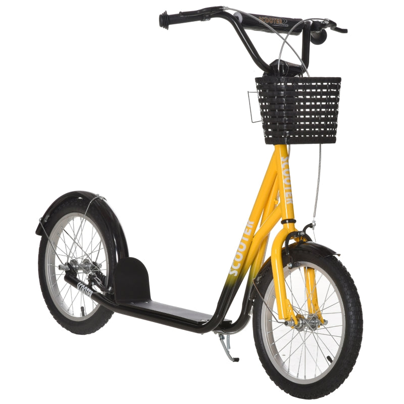 HOMCOM Childrens Scooter with Backet & Brakes - Yellow