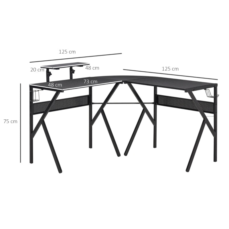 HOMCOM Gaming Corner Desk 125x125x75cm Black