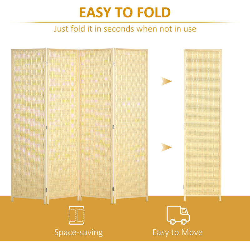 HOMCOM 4 Panel Folding Room Divider 170cm Wall Privacy Screen Protector Natural