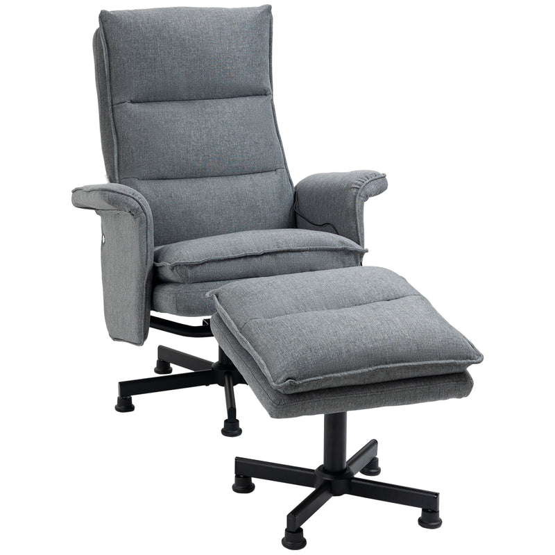 HOMCOM Swivel Recliner Chair w/Footstool Massage Points Remote Control Grey