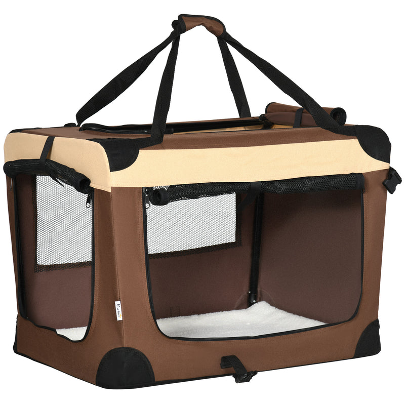 PawHut 70cm Brown Foldable Pet Carrier Bag Soft Travel Dog Crate for Small Dogs