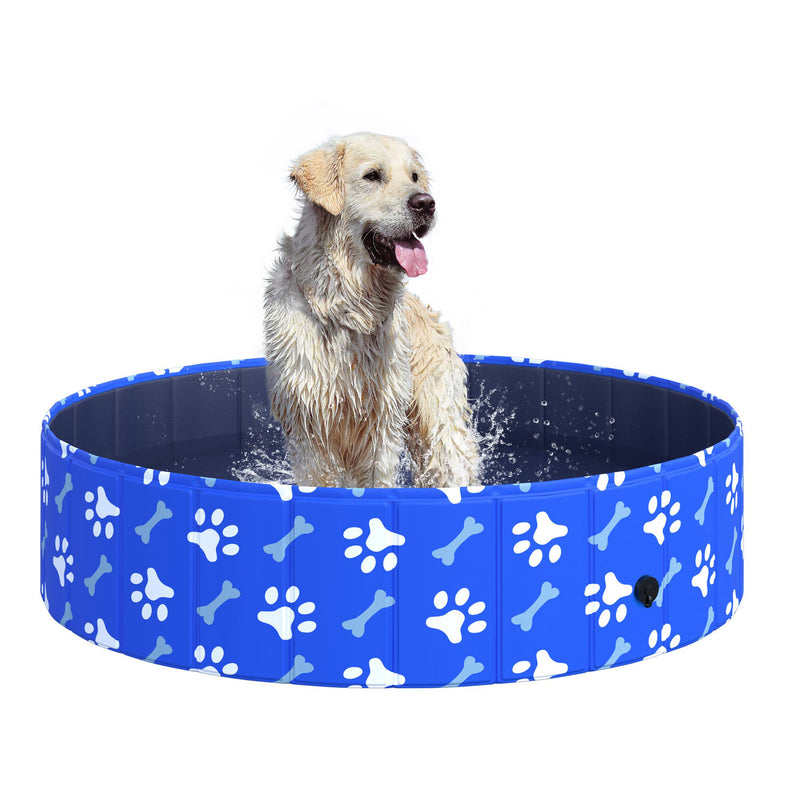 PawHut Dog Swimming Pool Foldable Pet Bathing Shower Tub Padding Pool Dog Cat Puppy Washer Indoor/Outdoor ?120 × 30H cm M Sized