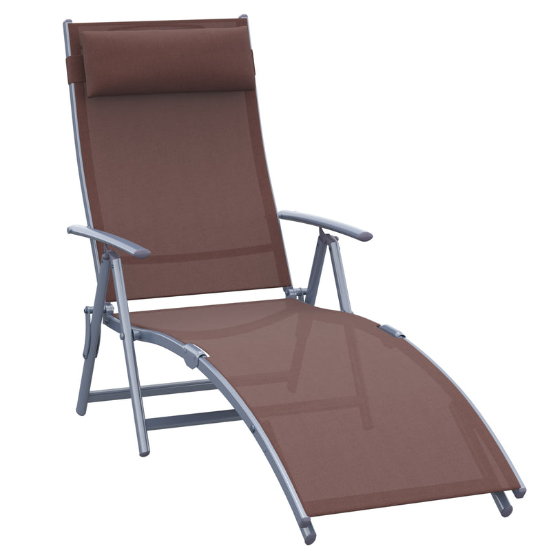 Outsunny Sun Lounger Recliner w/ Pillow Foldable 7 Levels Texteline Brown