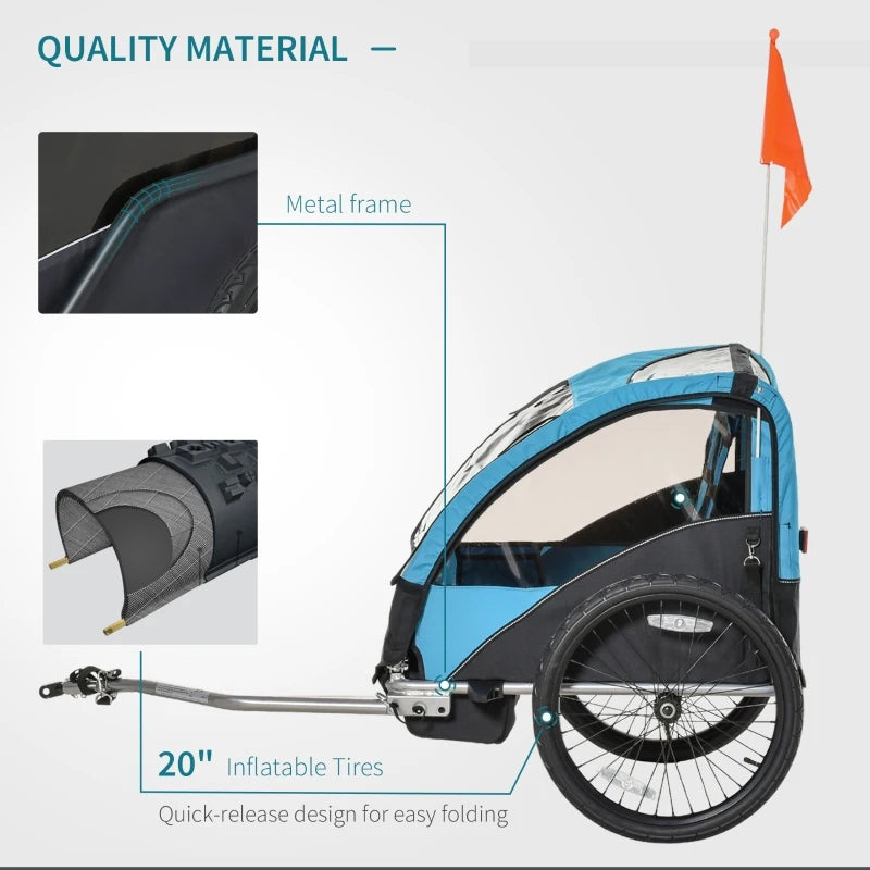 HOMCOM Bicycle Trailer with 2 Wheels - Blue