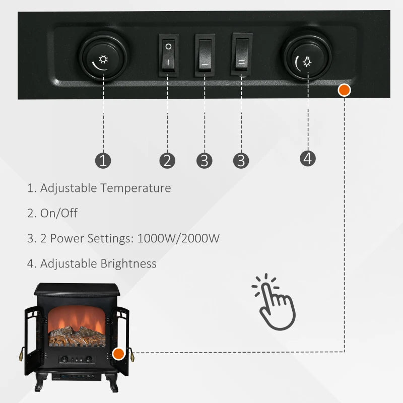 HOMCOM Electric Fireplace Stove Heater with Fire Flame Effect - Black