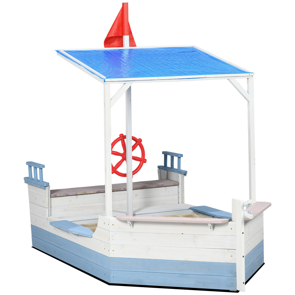 Outsunny Kids Wooden Sandpit, Children Sandbox w/ Non-Woven Fabric