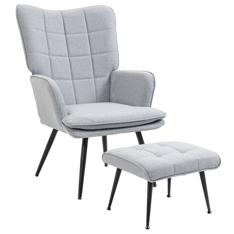 HOMCOM Living Room Chair with Footstool and Steel Legs, Light Grey