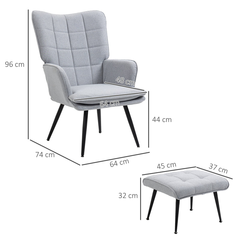 HOMCOM Living Room Chair with Footstool and Steel Legs, Light Grey