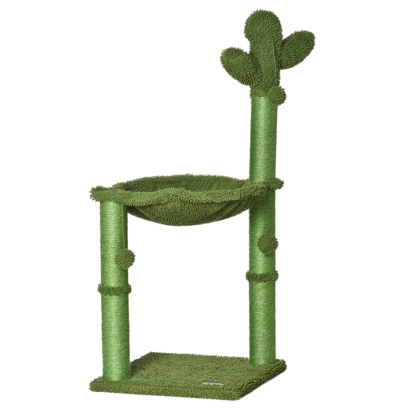 PawHut Cactus Cat Tree Tower Sisal Scratching Post with Hammock 40 x 40 x 96 cm