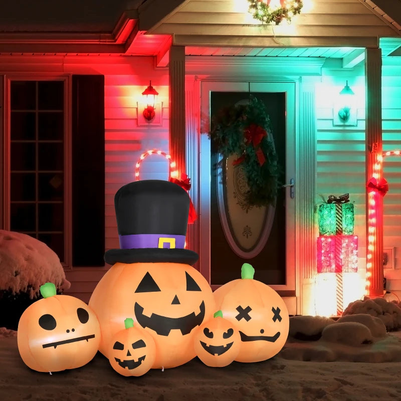 Outsunny Halloween Inflatable Pumpkins with Hat Display 6' with LED