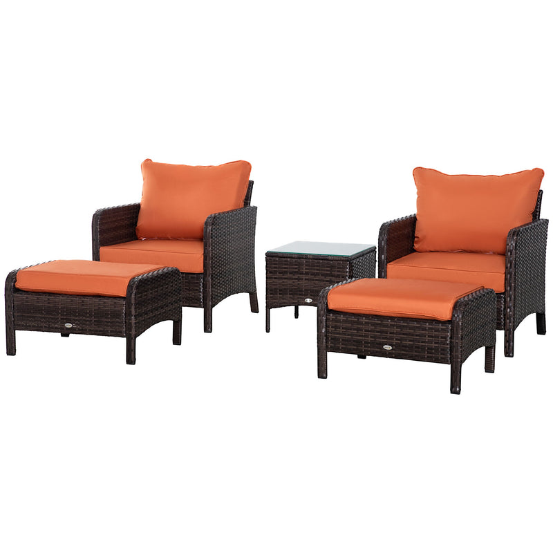 Outsunny 5 Pieces Outdoor Patio Furniture Set Wicker Conversation Set Brown