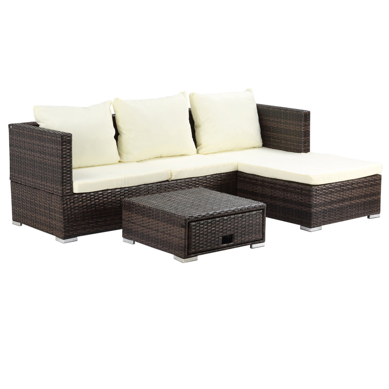 Outsunny Rattan Garden Sofa Set Storage Table Wicker Patio Lounger 4-Seater Brow