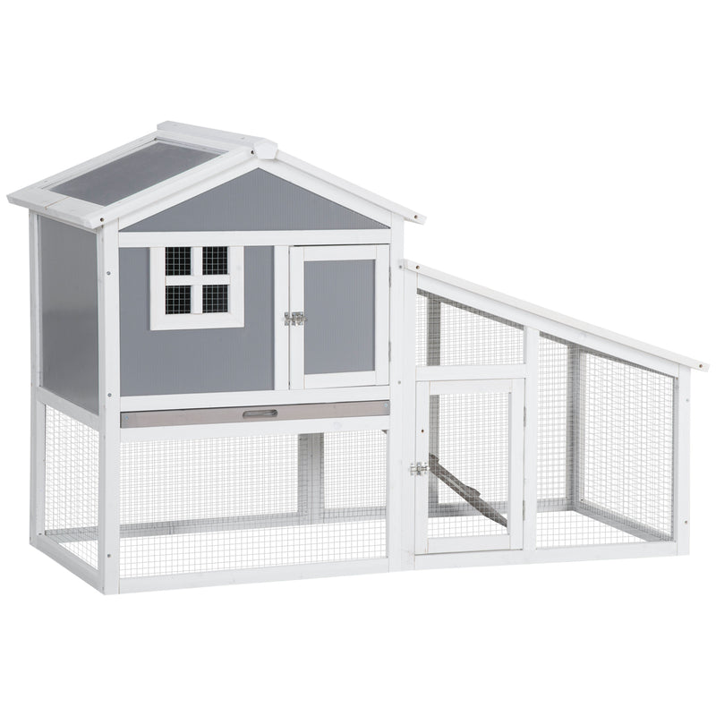 PawHut Two-Tier Rabbit Hutch w/ Sunlight Panel Roof, Slide-Out Tray - Grey