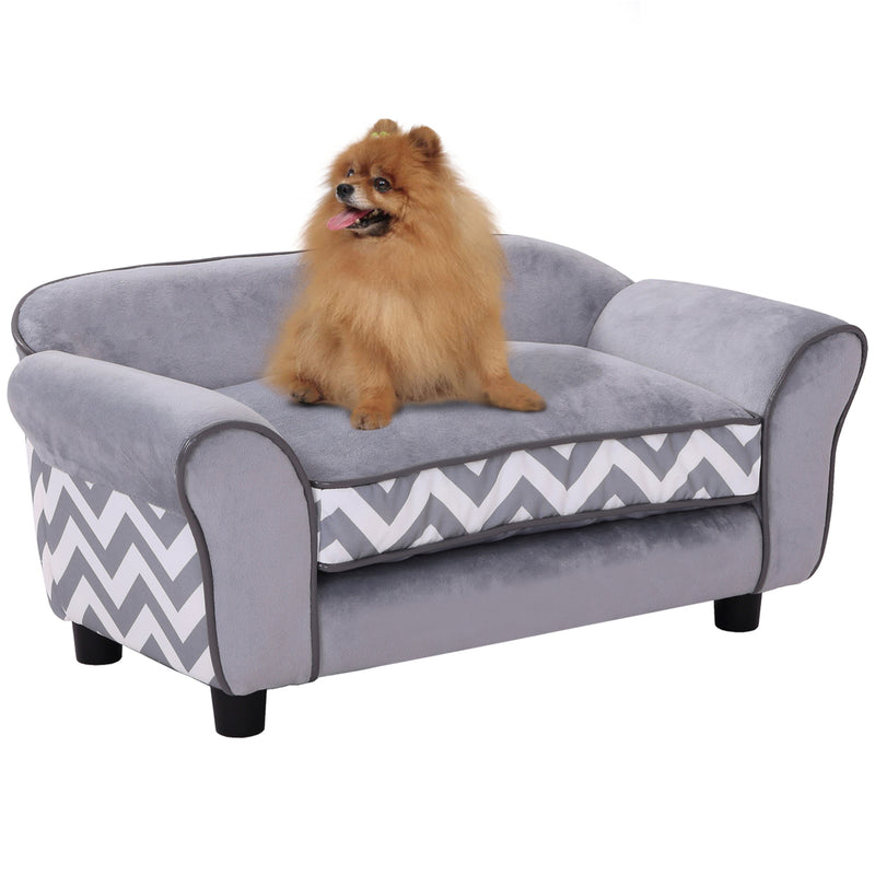 PawHut Dog Sofa Cat Couch Bed for XS Dogs w/ Removable Sponge Cushion - Grey