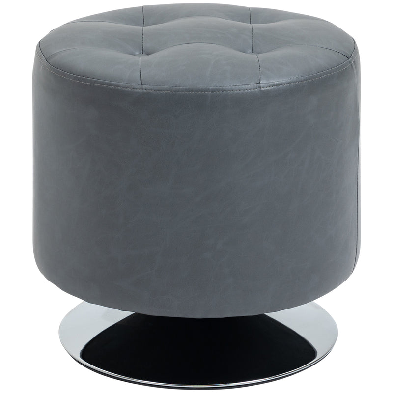 HOMCOM 360° Swivel Foot Stool PU Ottoman w/ Thick Padding & Steel Base, Grey