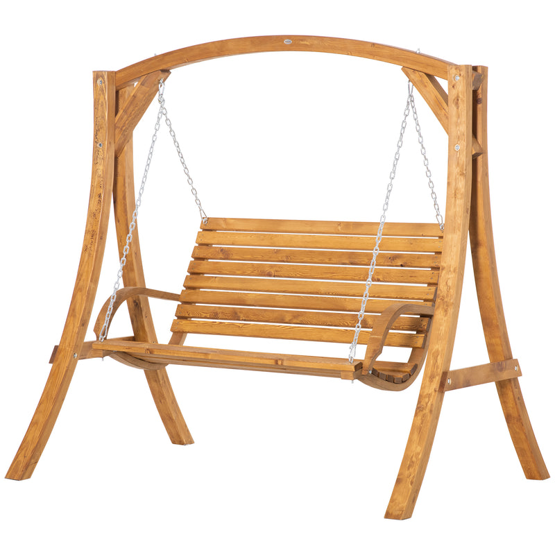 Outsunny 2 Seater Garden Swing Chair, Outdoor Wooden Swing Bench Lounger