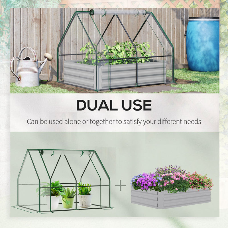 Outsunny Raised Garden Bed with Greenhouse, Steel Planter Box with Plastic Cover