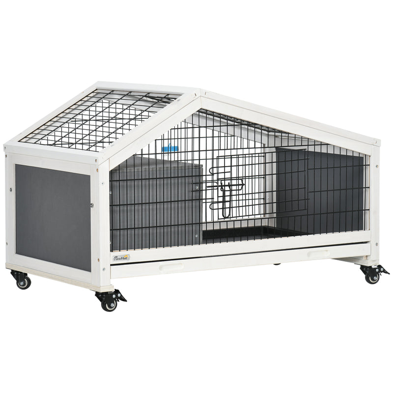 PawHut Rabbit Cage with Water Bottle, Wheels, Plastic Slide-Out Tray - Dark Grey