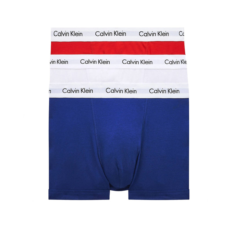 Calvin Klein 3 Pack of Boxer Trunks - Cotton Stretch - White/Navy/Red