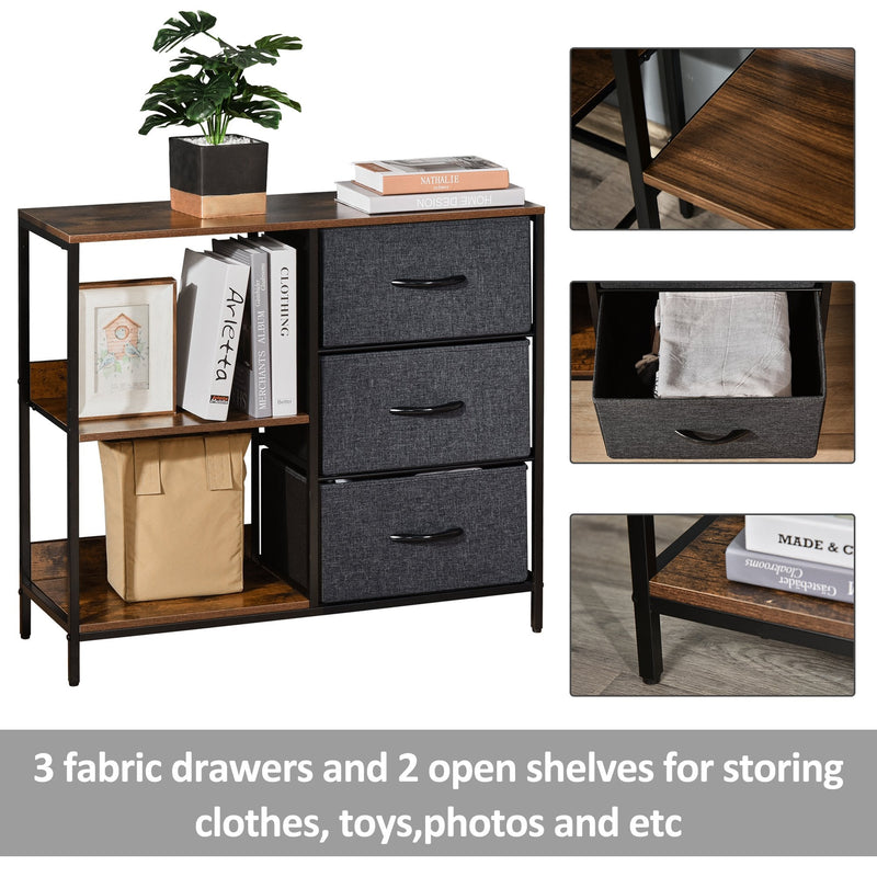 Chest of Drawers Storage  Dresser Cabinet Organizer with 3 Fabric Drawers and 2 Display Shelves for Living Room Bedroom Hallway Black OrganizerBlack