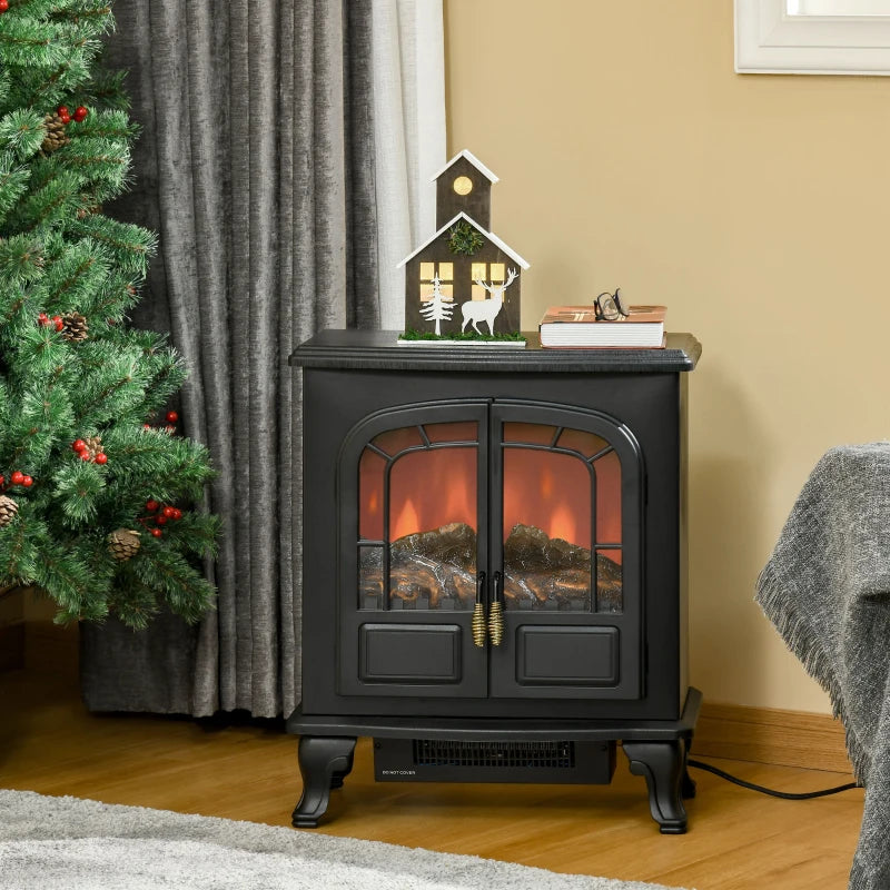 HOMCOM Electric Fireplace Stove Heater with Fire Flame Effect - Black