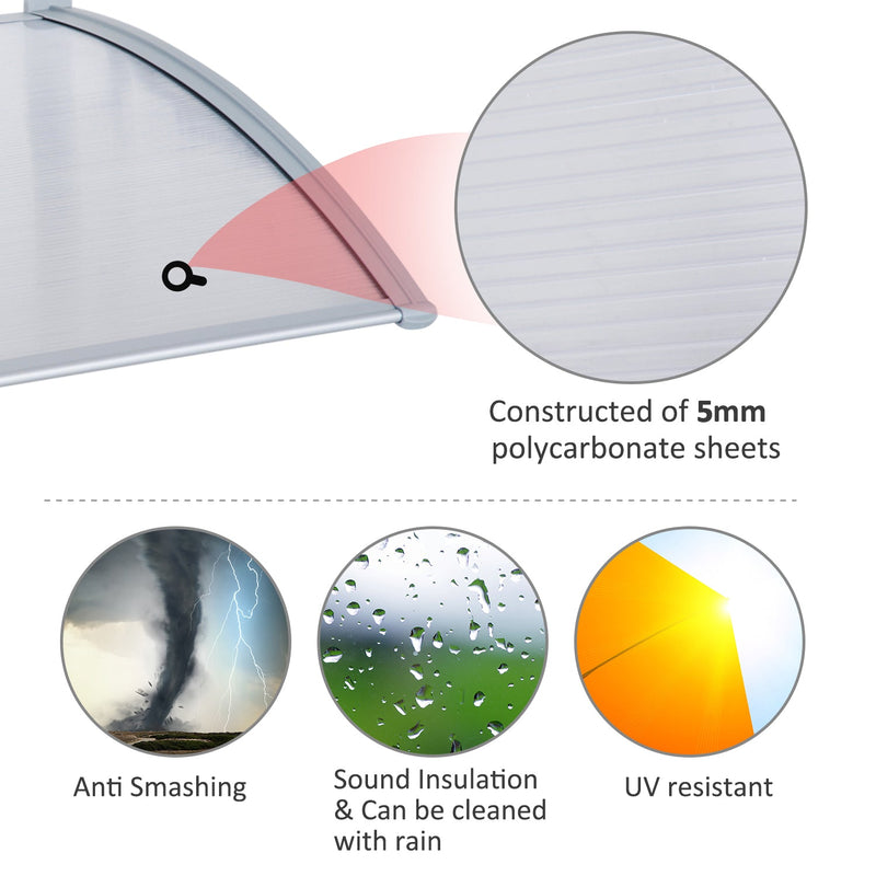 Door Awning Shelter Transparent/Silver 140W x 70L cm