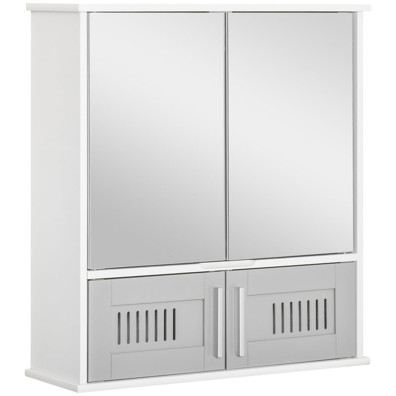 Kleankin Bathroom Mirror Cabinet Wall Mounted Storage Cupboard with Double Doors and Adjustable Shelf Bathroom Organizer Grey Unit Doors