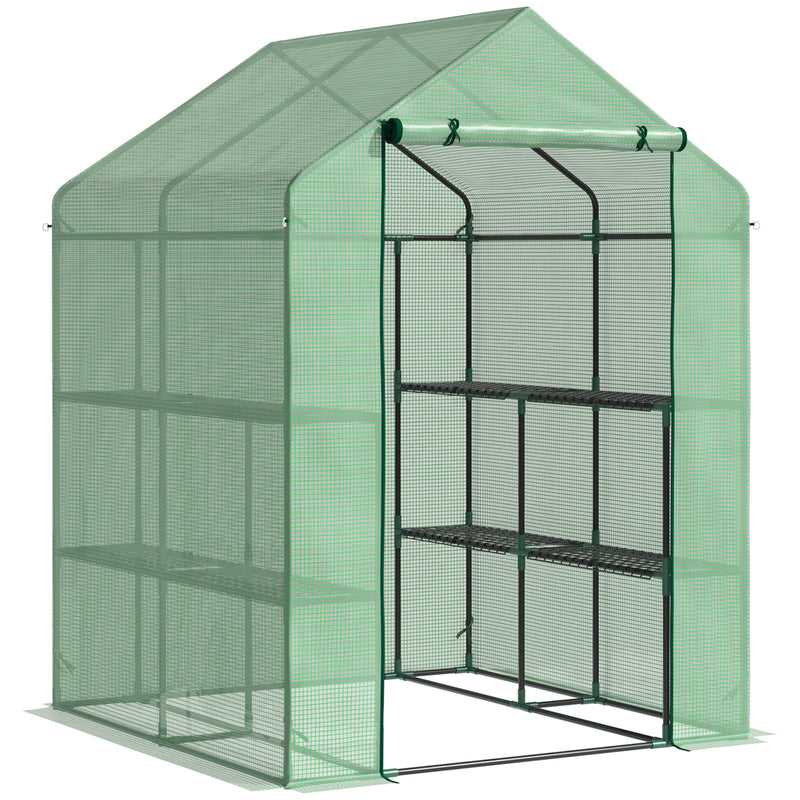 Outsunny Walk in Garden Greenhouse Outdoor Grow House w/ Shelves, 143x138x190cm