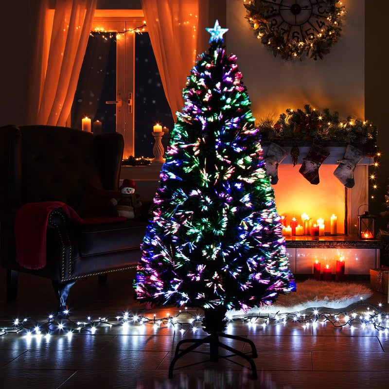 HOMCOM Christmas Fibre Optic Tree 5' with Blue Star