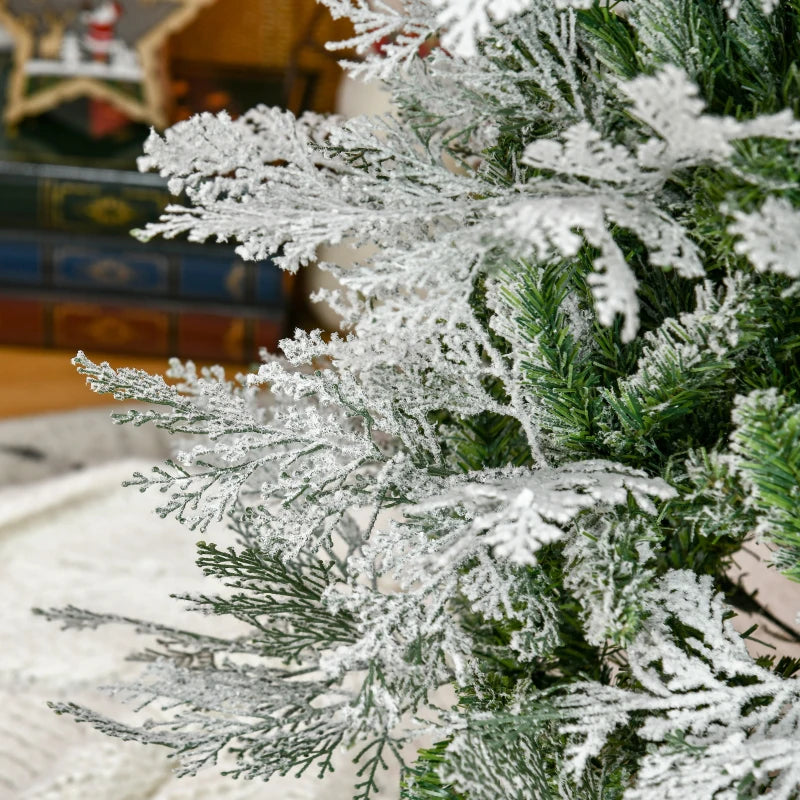 HOMCOM Christmas Tree Pencil Snow Flocked 6' with Realistic Cypress Branches