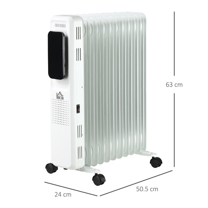 HOMCOM 2720W Oil Filled Radiator, 11 Fin Portable Electric Heater with LED Display, 24H Timer, 3 Heat Settings, Adjustable Thermostat, Safety Cut off, Remote Control, White