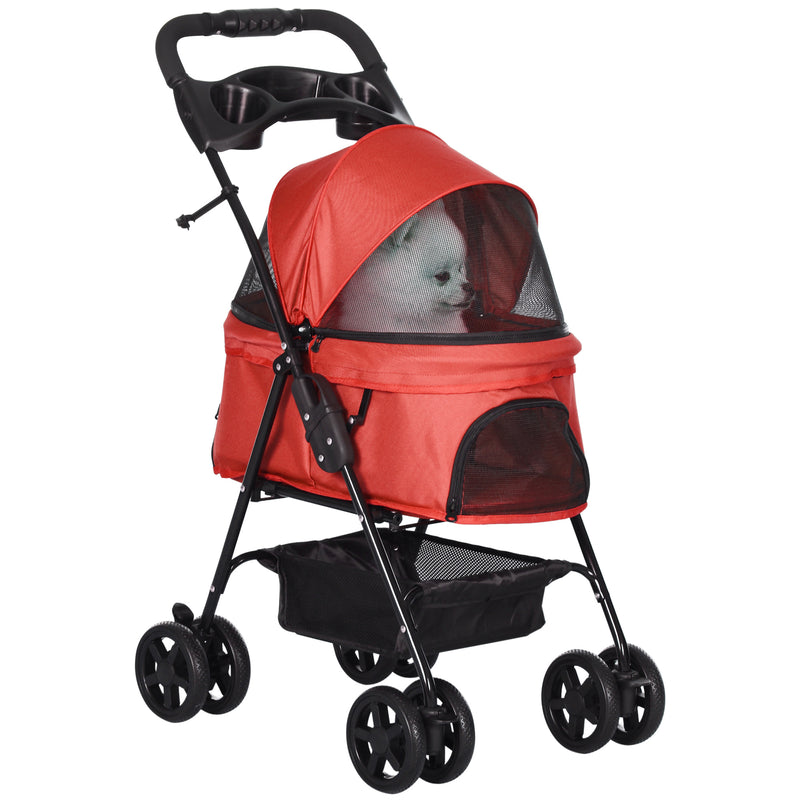 PawHut Pet Stroller Foldable Travel Carriage with Brake Basket Canopy