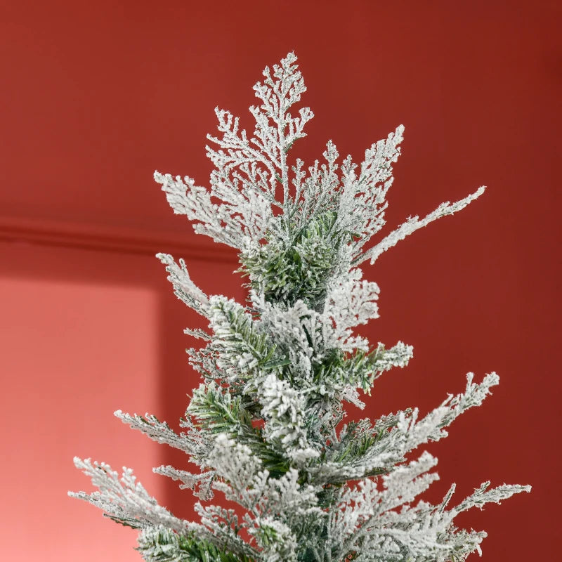 HOMCOM Christmas Tree Pencil Snow Flocked 6' with Realistic Cypress Branches