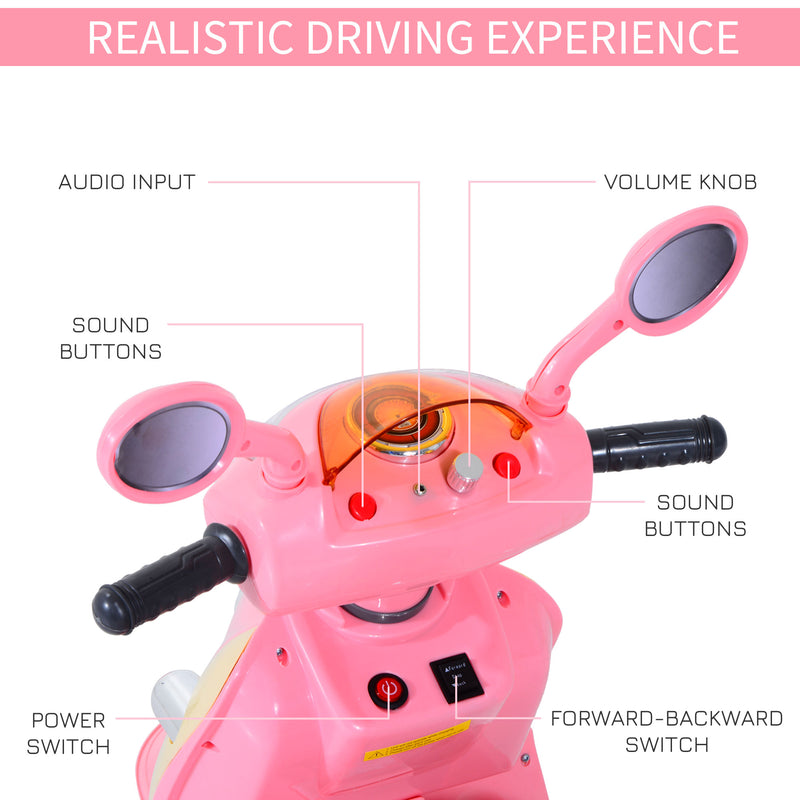 HOMCOM Electric Ride on Toy Tricycle Car - Pink