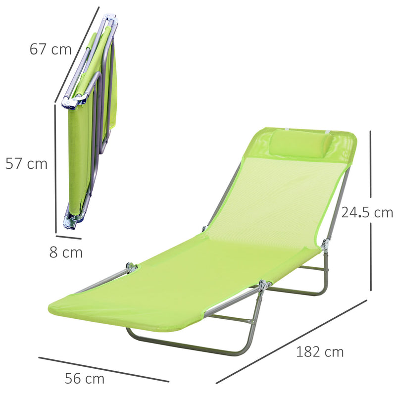 Outsunny Recliner Sun Lounger with Headrest Pillow -  Green