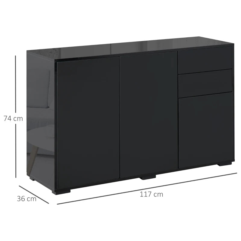 HOMCOM Push-Open Cabinet with Two Drawers Black