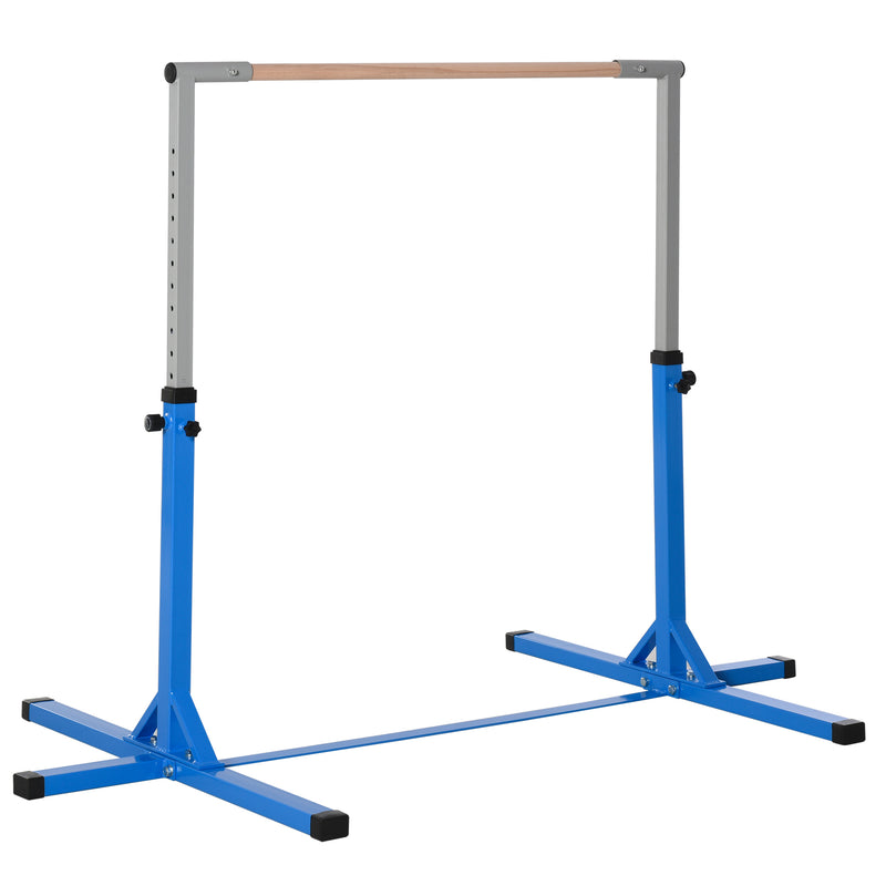 HOMCOM Adjustable Kids Gymnastics Bar Horizontal Training Steel Frame Wood Blue