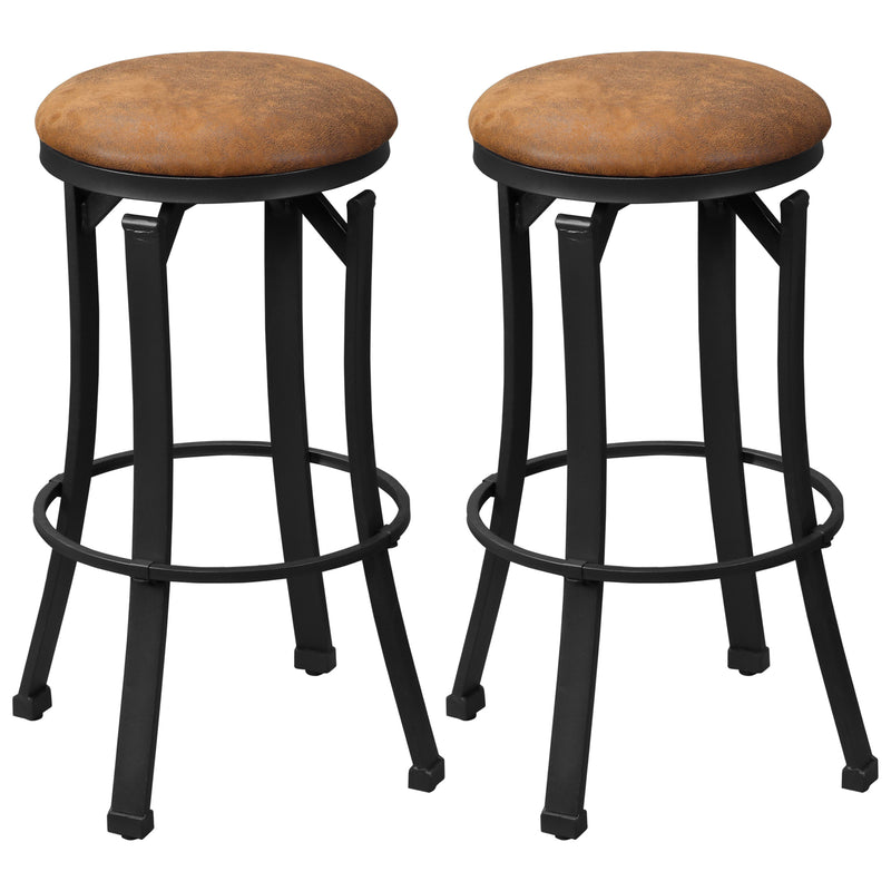 HOMCOM Bar Stools Set of 2 Microfiber Cloth Bar Chairs W/ Steel Legs Brown