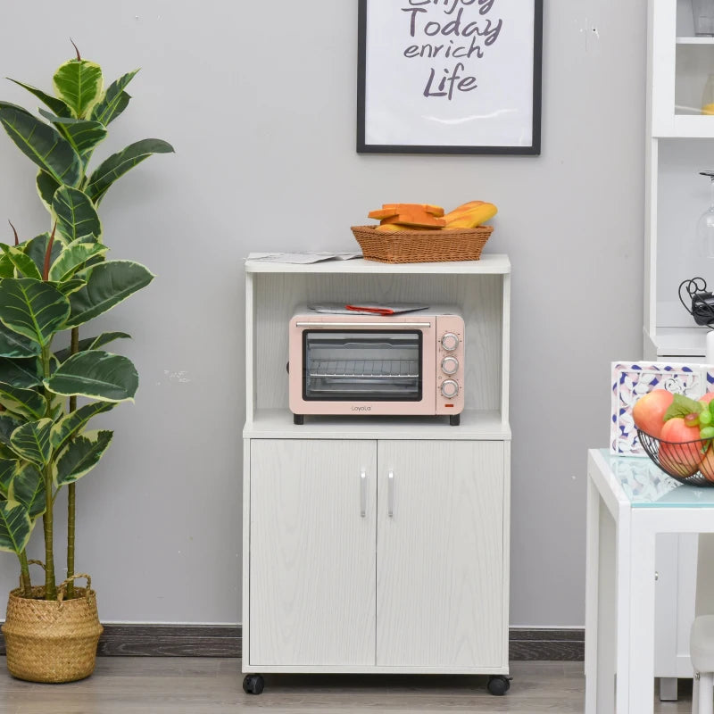 Small microwave cart with shop wheels