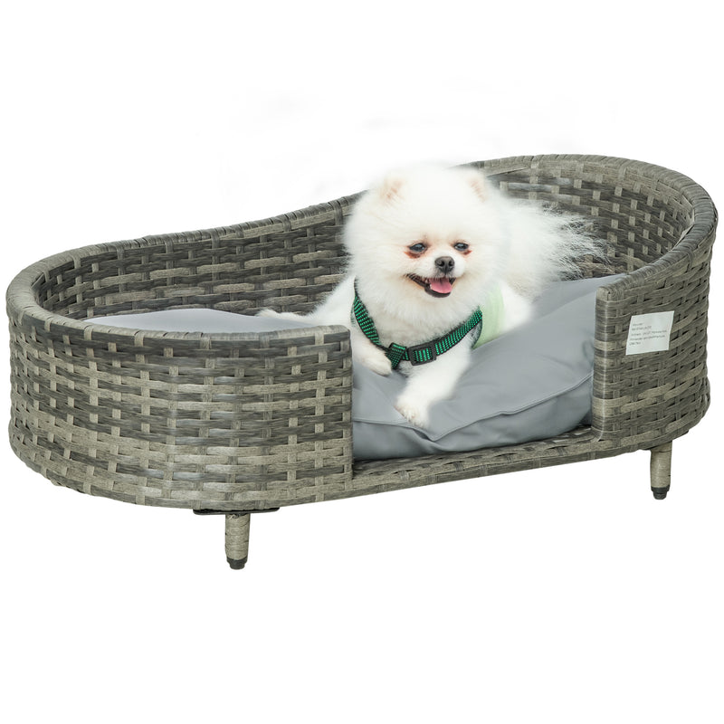 PawHut Rattan Dog Sofa, Wicker Pet Bed, Raised Cat Couch, with